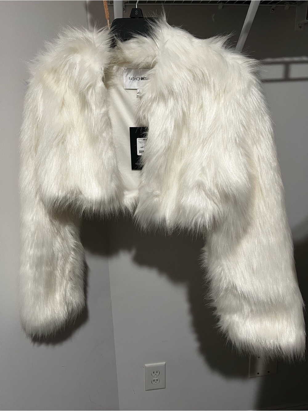 Fashion Nova White Faux Fur Cropped Bolero Jacket